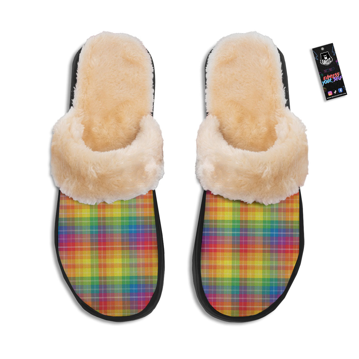 Rainbow Plaid LGBT Pride Print Pattern Slippers-grizzshop