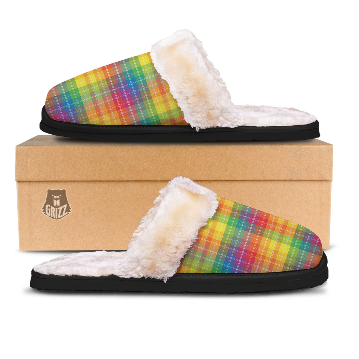 Rainbow Plaid LGBT Pride Print Pattern Slippers-grizzshop