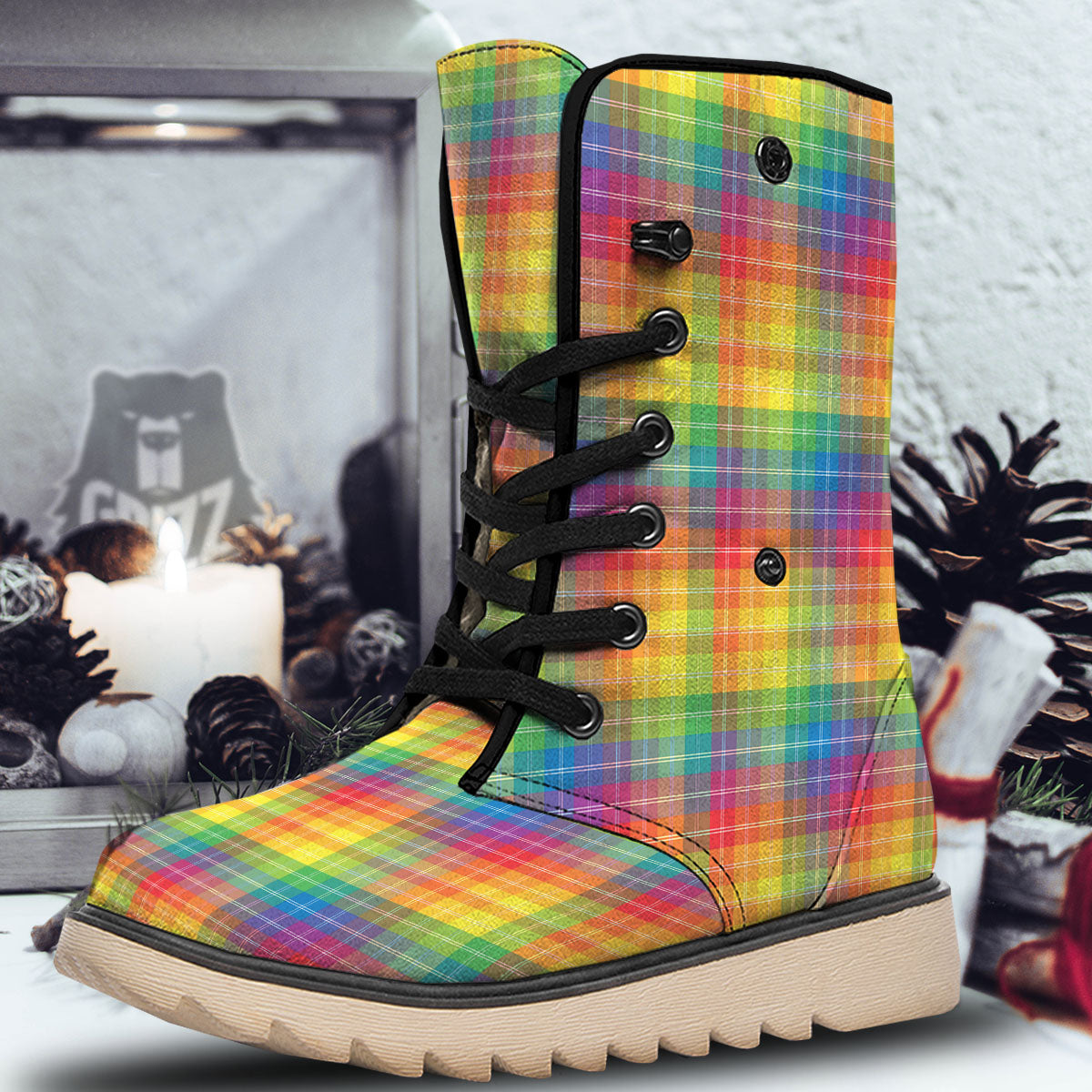 Rainbow Plaid LGBT Pride Print Pattern Snow Boots-grizzshop