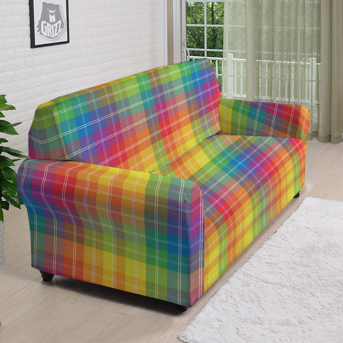 Rainbow Plaid LGBT Pride Print Pattern Sofa Cover-grizzshop