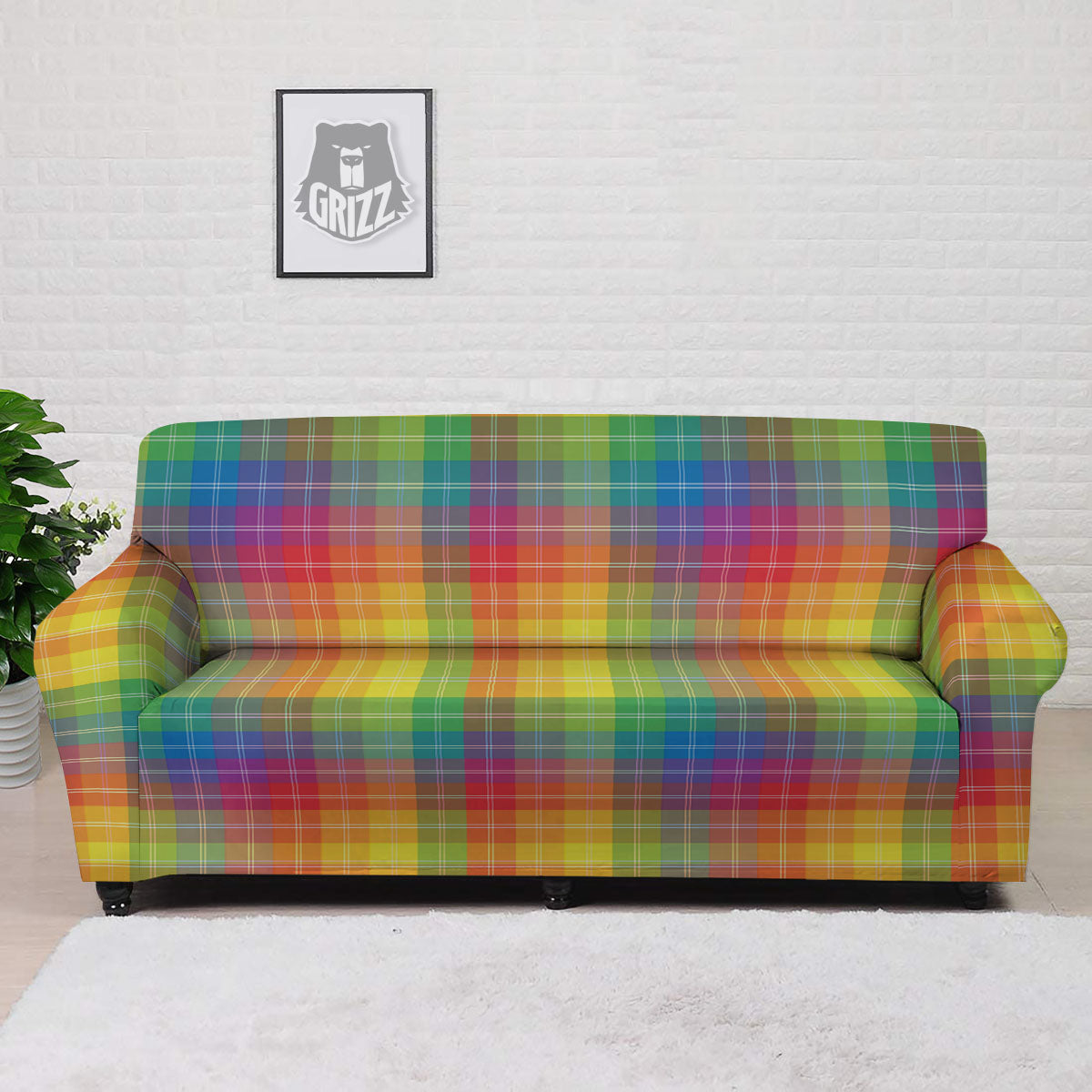 Rainbow Plaid LGBT Pride Print Pattern Sofa Cover-grizzshop