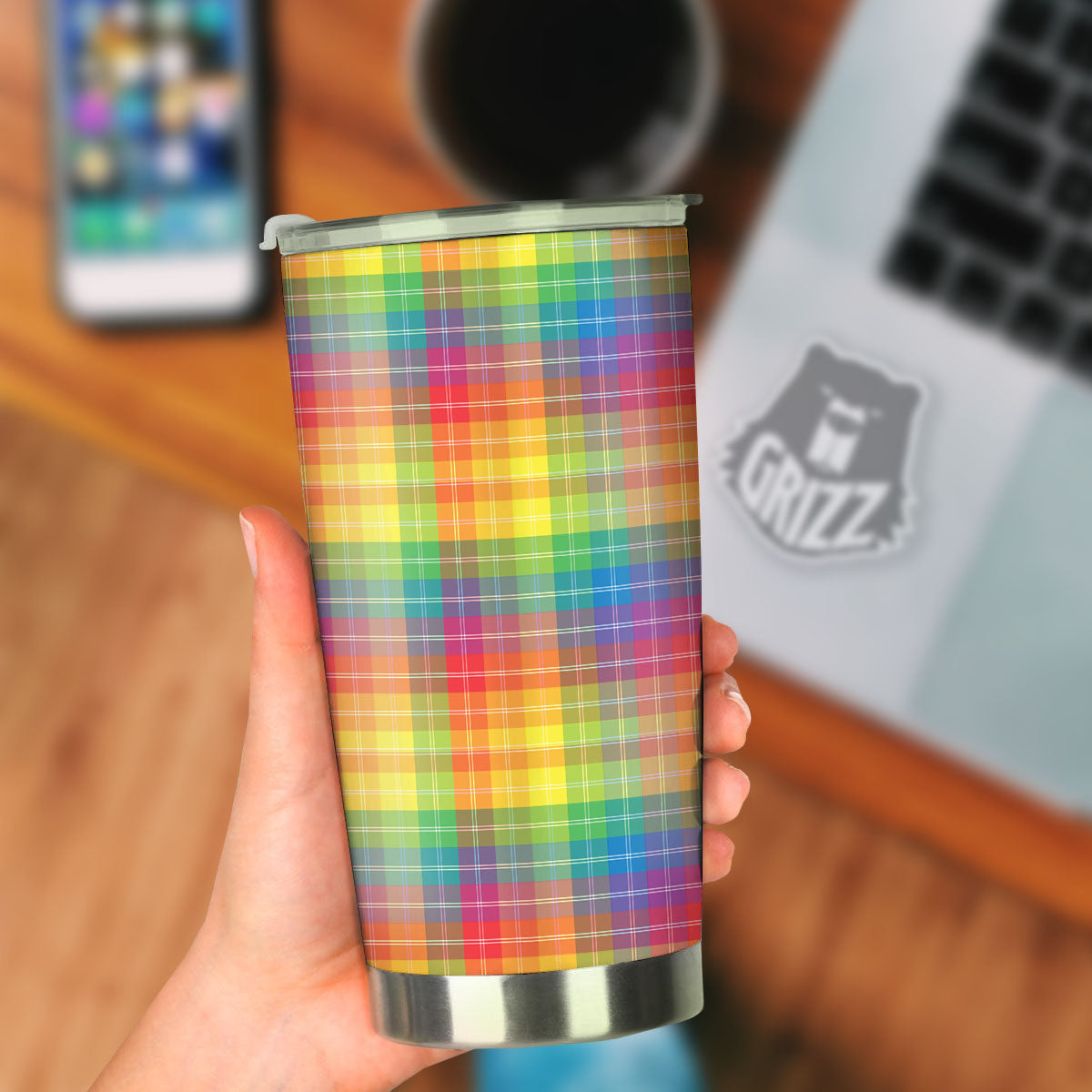 Rainbow Plaid LGBT Pride Print Pattern Tumbler-grizzshop