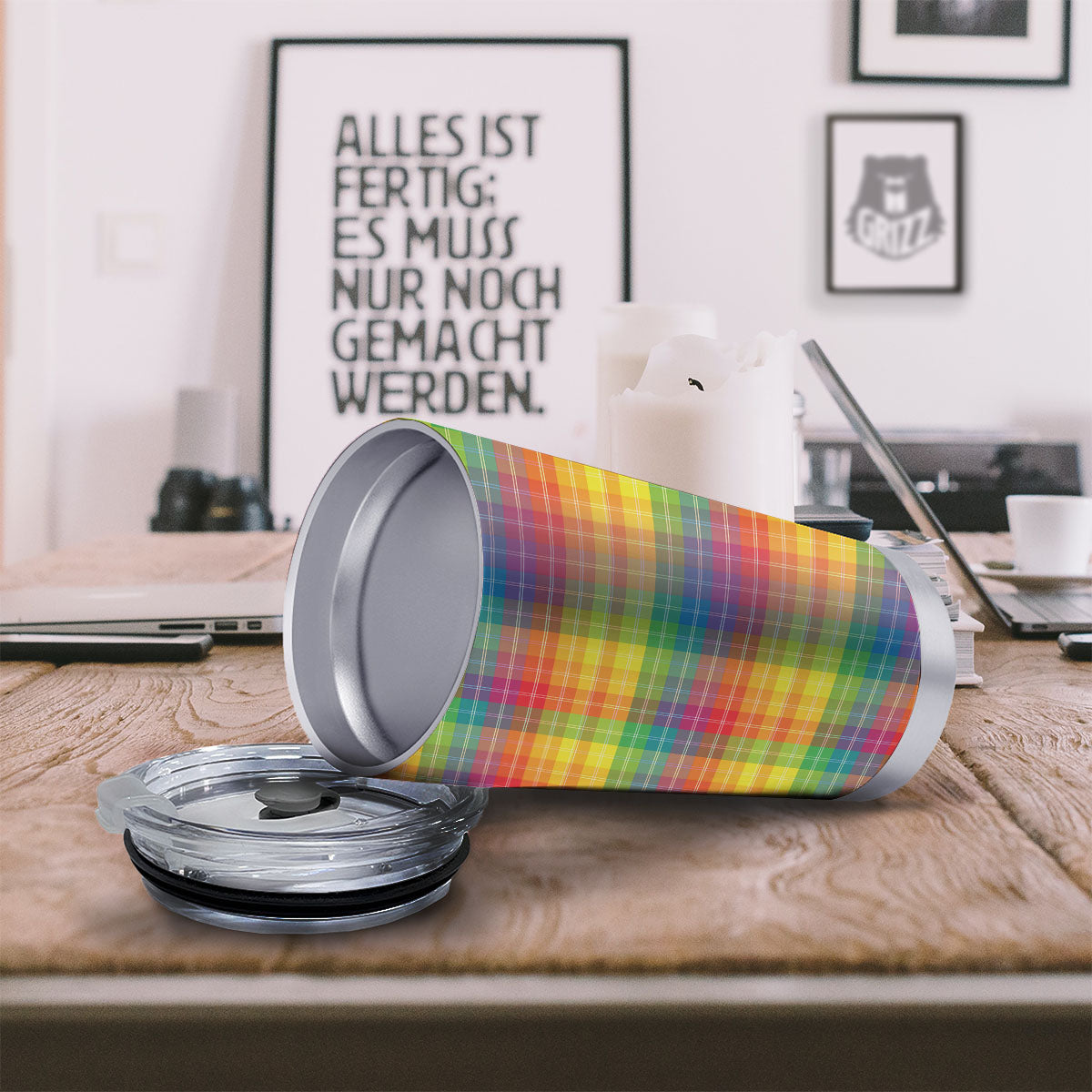 Rainbow Plaid LGBT Pride Print Pattern Tumbler-grizzshop