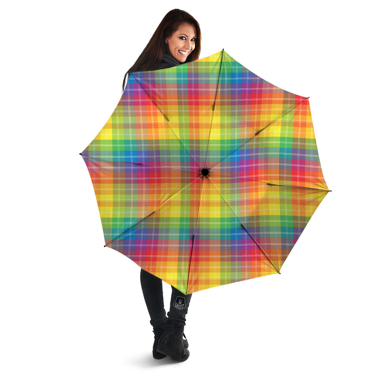 Rainbow Plaid LGBT Pride Print Pattern Umbrella-grizzshop