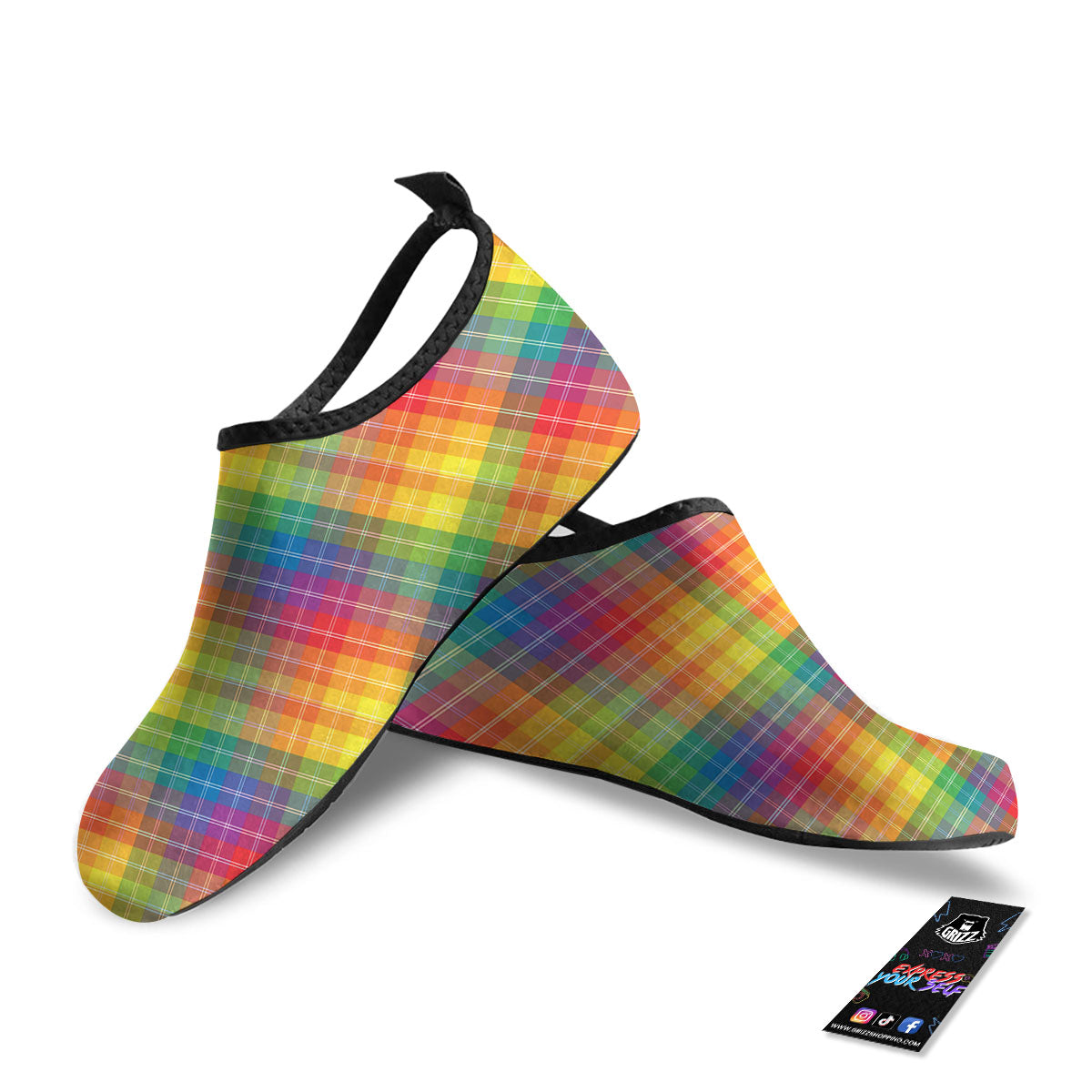 Rainbow Plaid LGBT Pride Print Pattern Water Shoes-grizzshop