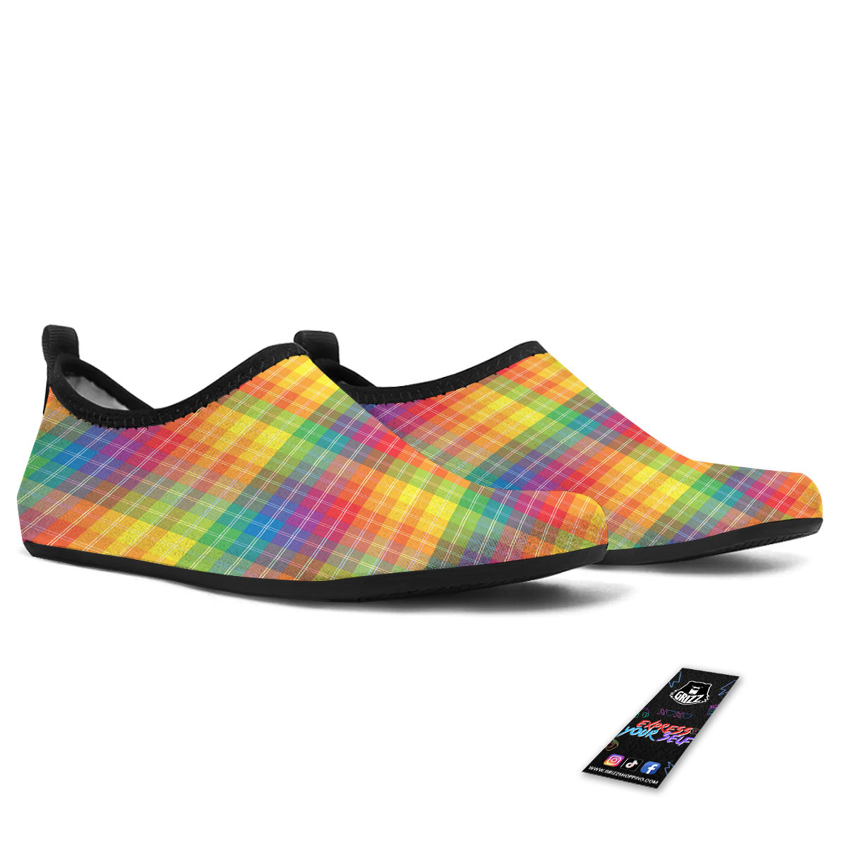 Rainbow Plaid LGBT Pride Print Pattern Water Shoes-grizzshop