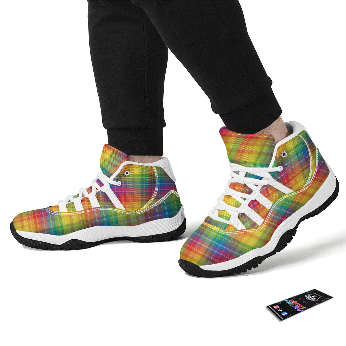 Rainbow Plaid LGBT Pride Print Pattern White Bball Shoes-grizzshop