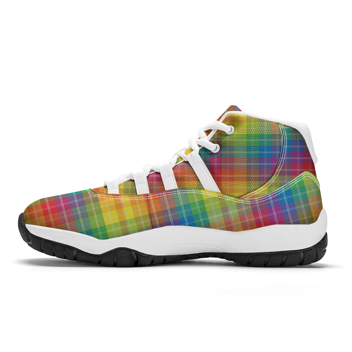 Rainbow Plaid LGBT Pride Print Pattern White Bball Shoes-grizzshop