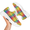 Rainbow Plaid LGBT Pride Print Pattern White Chunky Shoes-grizzshop