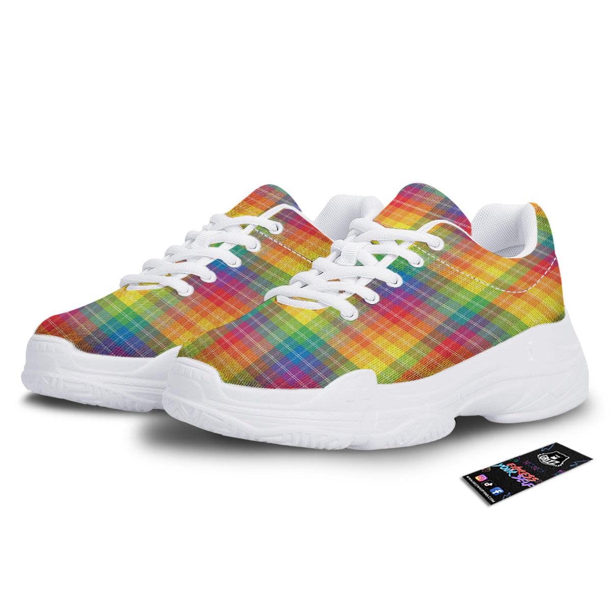 Rainbow Plaid LGBT Pride Print Pattern White Chunky Shoes-grizzshop