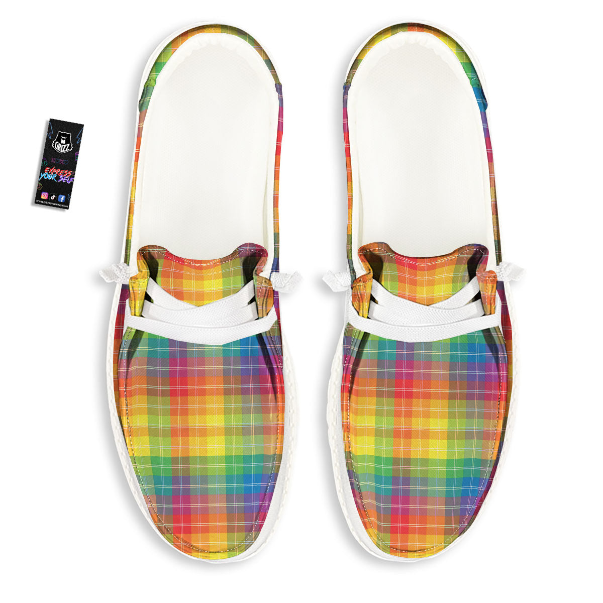 Rainbow Plaid LGBT Pride Print Pattern White Loafers-grizzshop