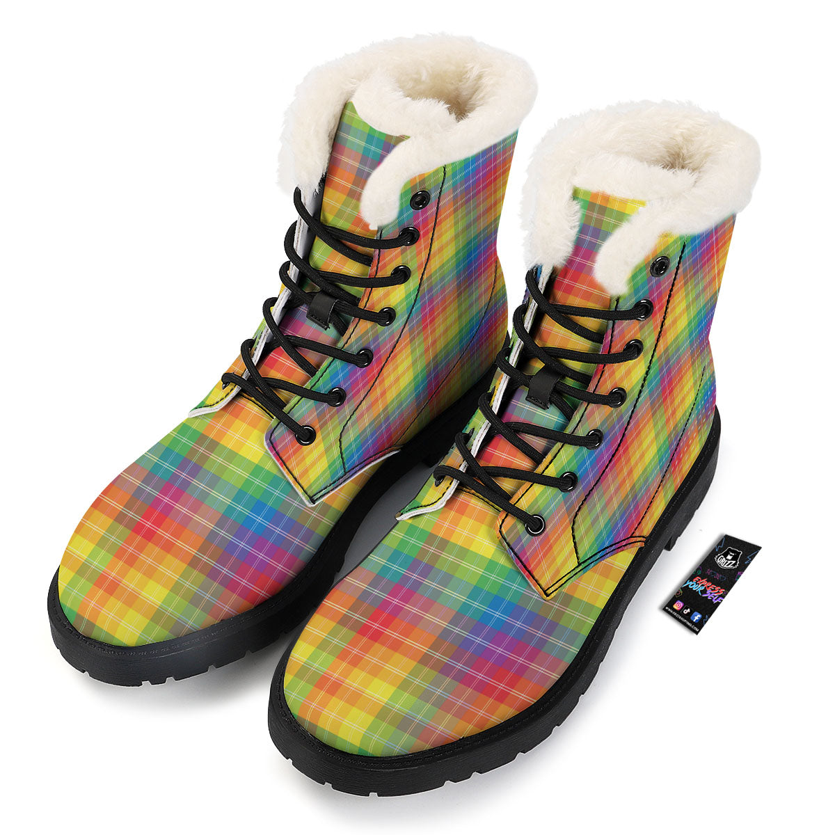 Rainbow Plaid LGBT Pride Print Pattern Winter Boots-grizzshop