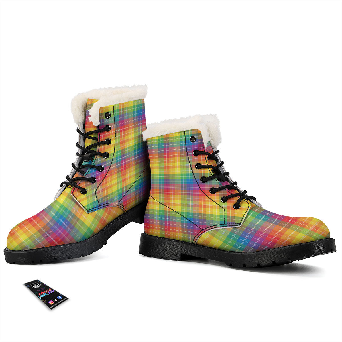 Rainbow Plaid LGBT Pride Print Pattern Winter Boots-grizzshop