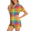 Rainbow Plaid LGBT Pride Print Pattern Women Silk Pajamas-grizzshop