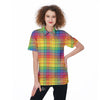 Rainbow Plaid LGBT Pride Print Pattern Women's Golf Shirts-grizzshop