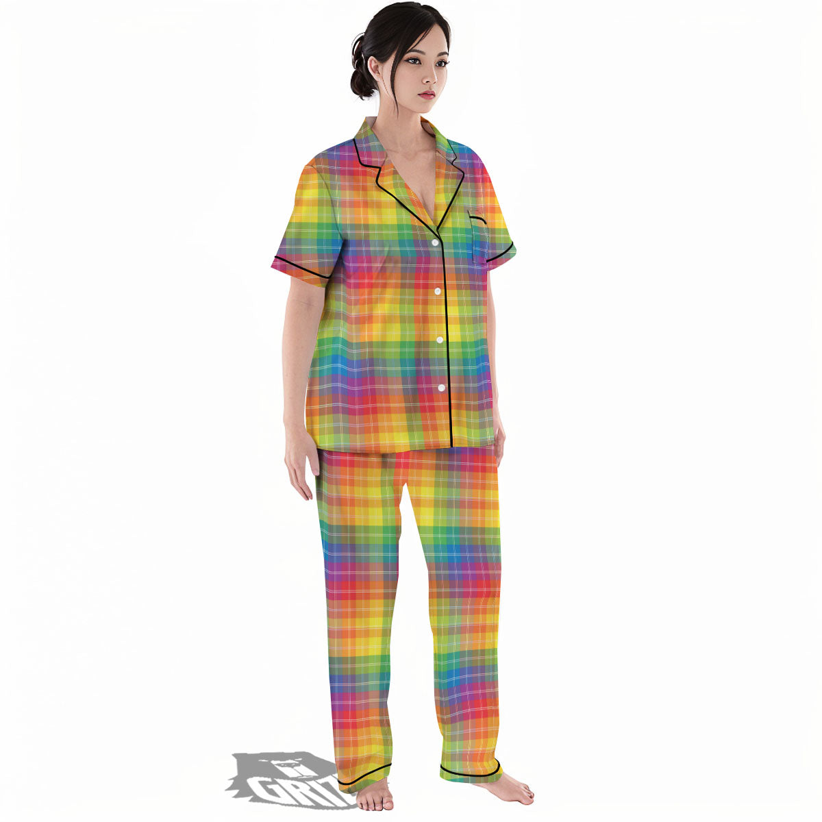 Rainbow Plaid LGBT Pride Print Pattern Women's Pajamas Set-grizzshop