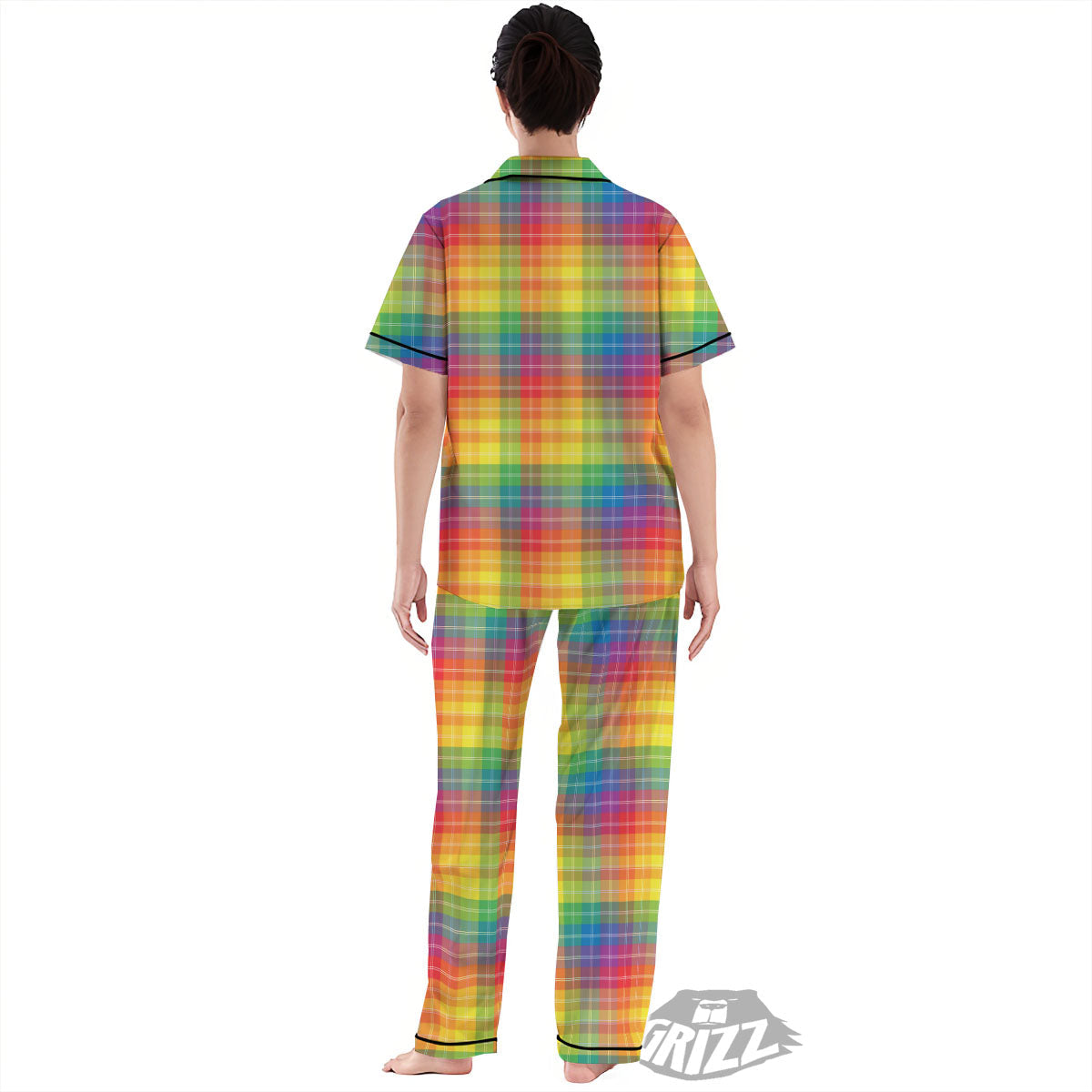 Rainbow Plaid LGBT Pride Print Pattern Women's Pajamas Set-grizzshop