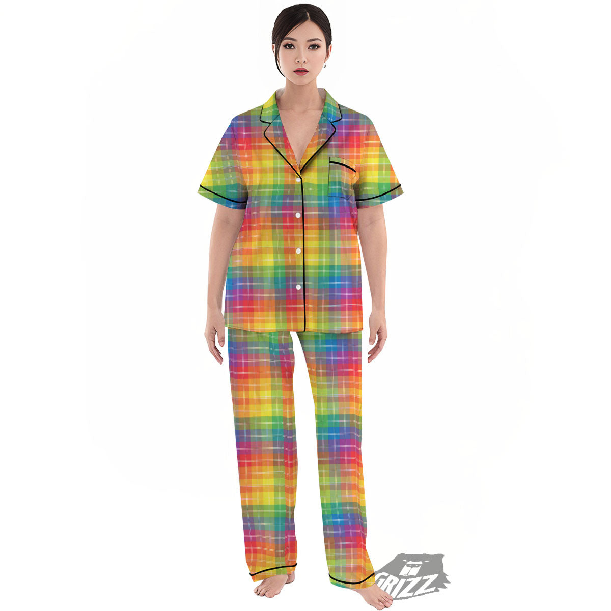 Rainbow Plaid LGBT Pride Print Pattern Women's Pajamas Set-grizzshop