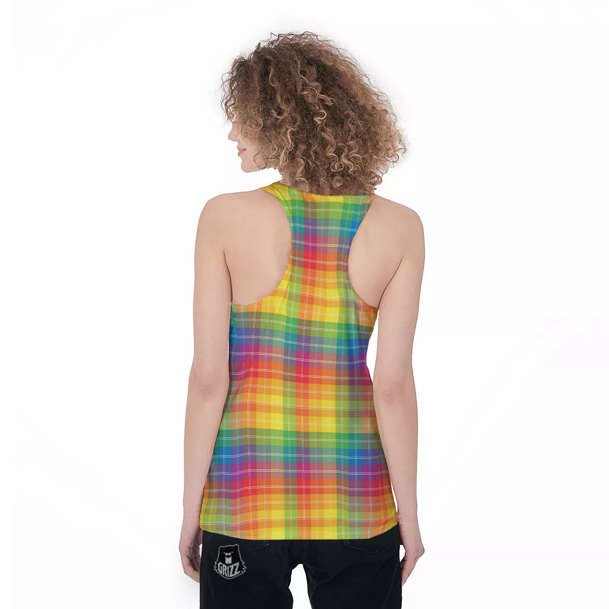Rainbow Plaid LGBT Pride Print Pattern Women's Racerback Tank Top-grizzshop