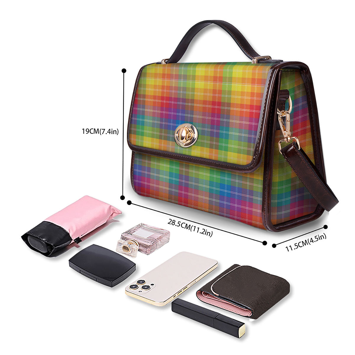 Rainbow Plaid LGBT Pride Print Pattern Women's Satchel Bag-grizzshop