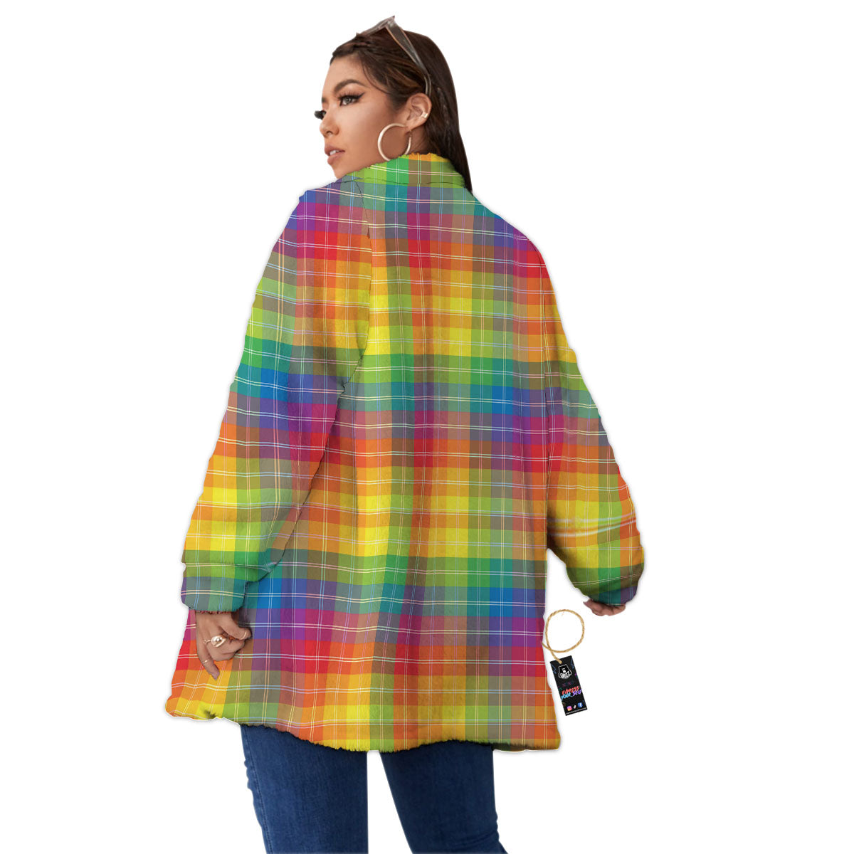 Rainbow Plaid LGBT Pride Print Pattern Women's Sherpa Jacket-grizzshop