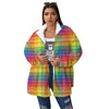 Rainbow Plaid LGBT Pride Print Pattern Women's Sherpa Jacket-grizzshop