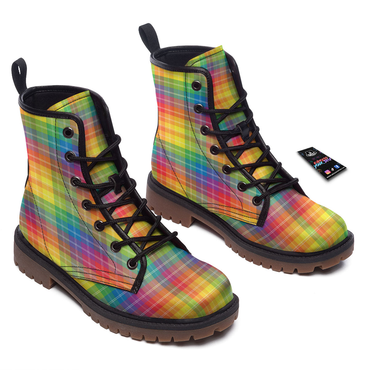 Rainbow Plaid LGBT Pride Print Pattern Work Boots-grizzshop