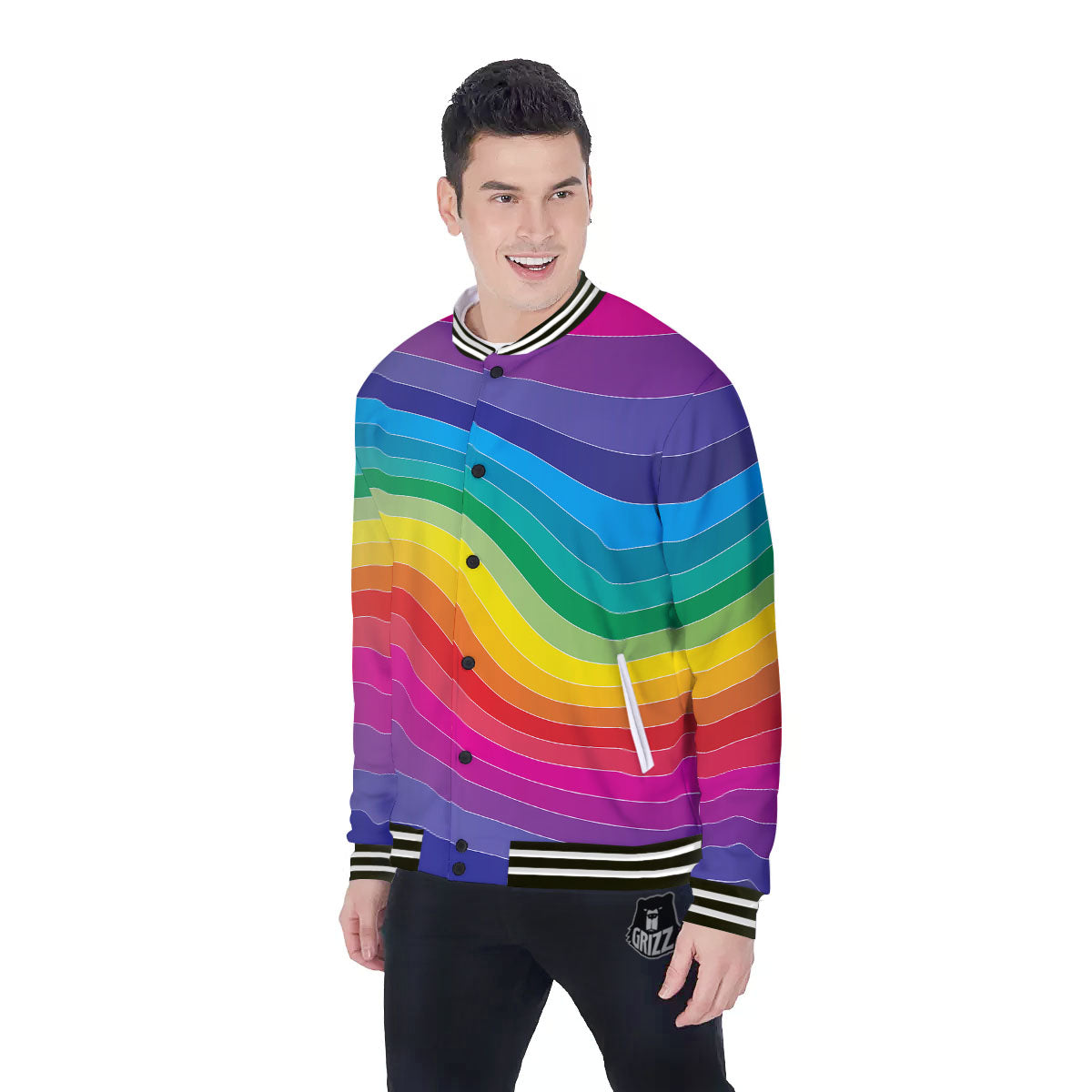 Rainbow Print Baseball Jacket-grizzshop