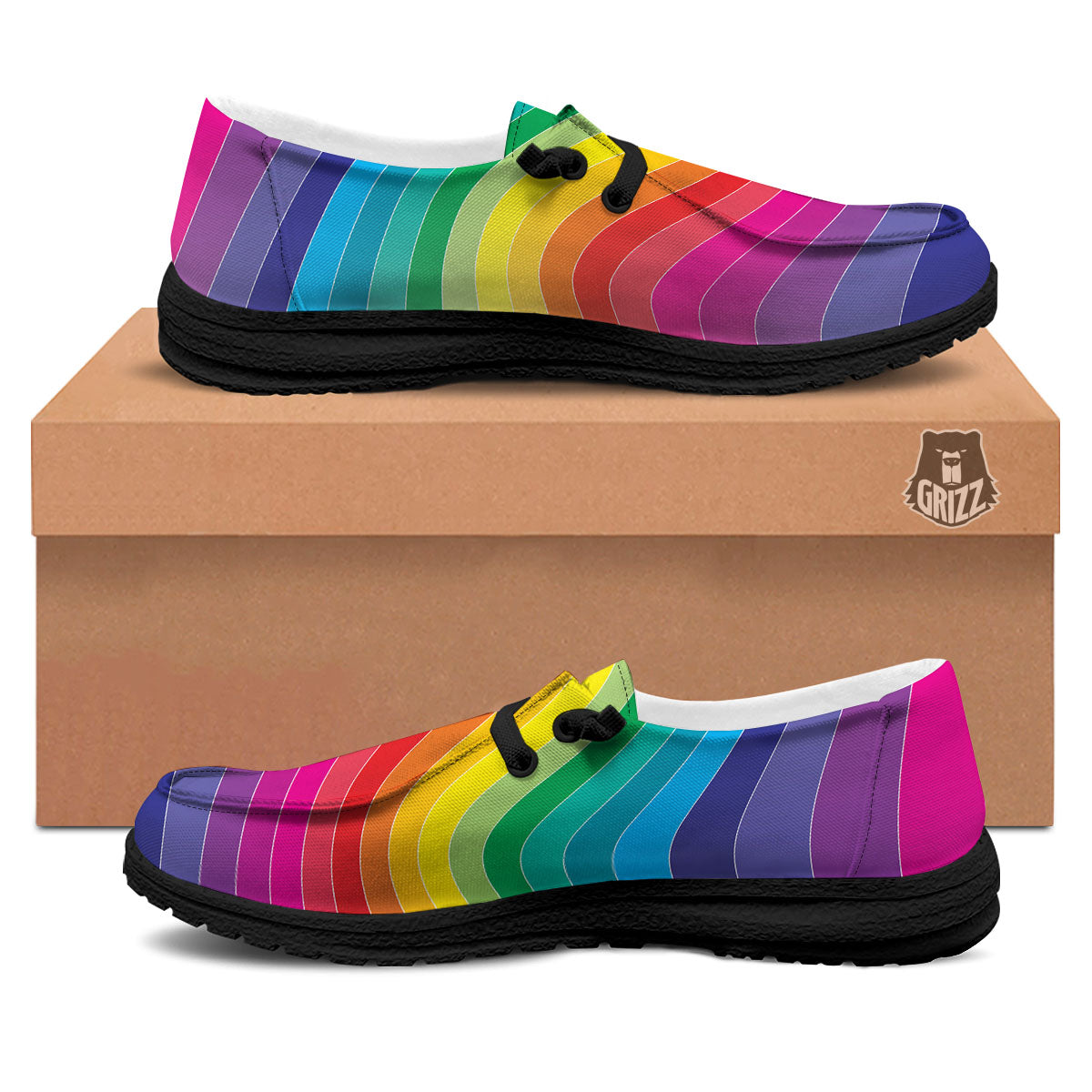 Rainbow Print Black Loafers-grizzshop