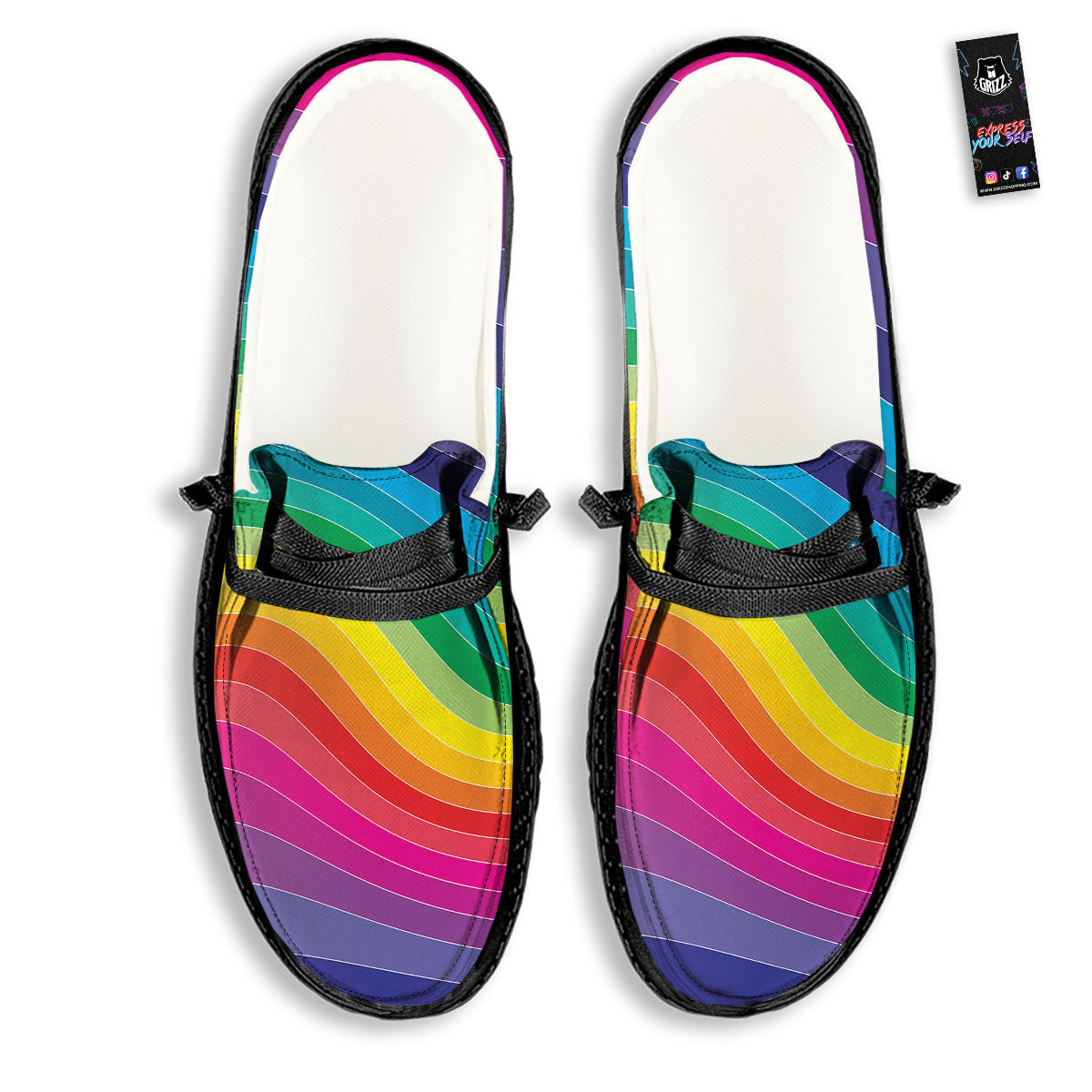 Rainbow Print Black Loafers-grizzshop