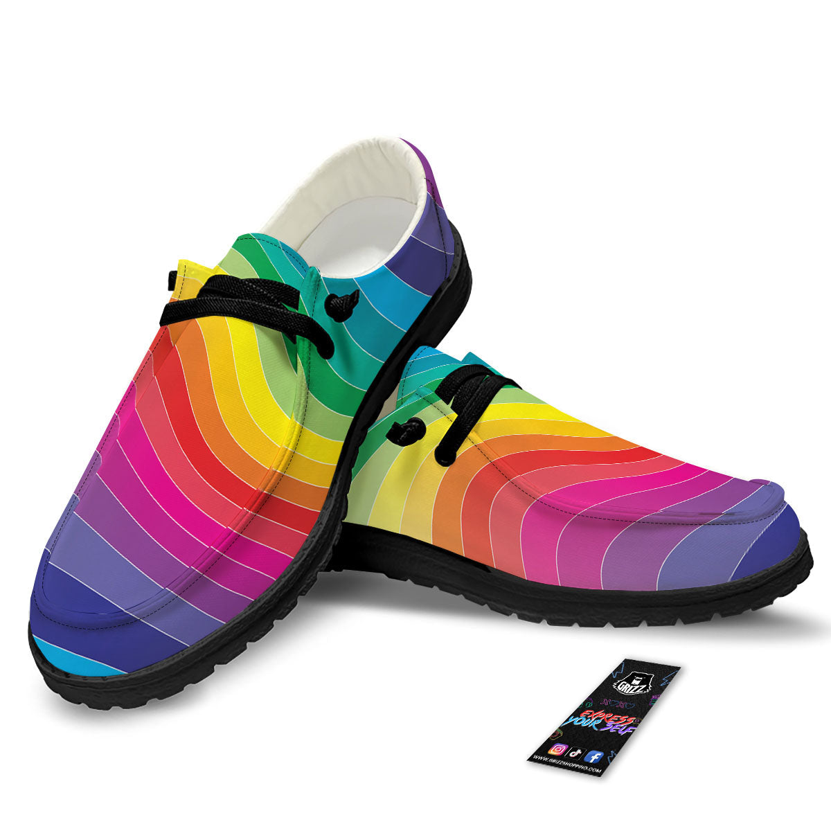 Rainbow Print Black Loafers-grizzshop