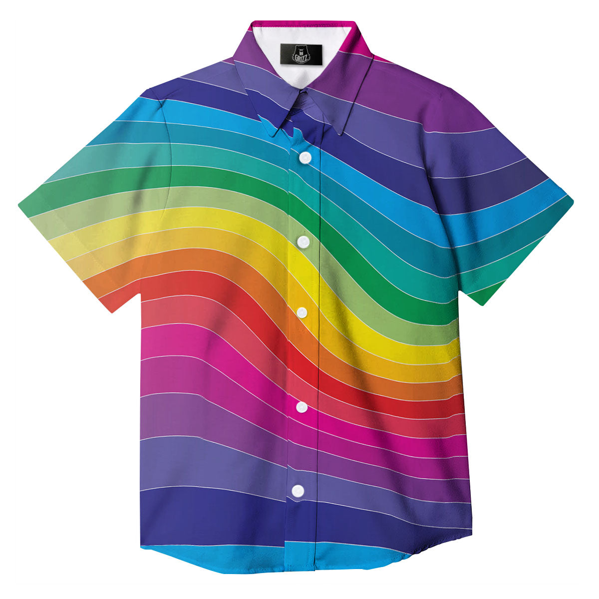 Rainbow Print Button Up Shirt-grizzshop