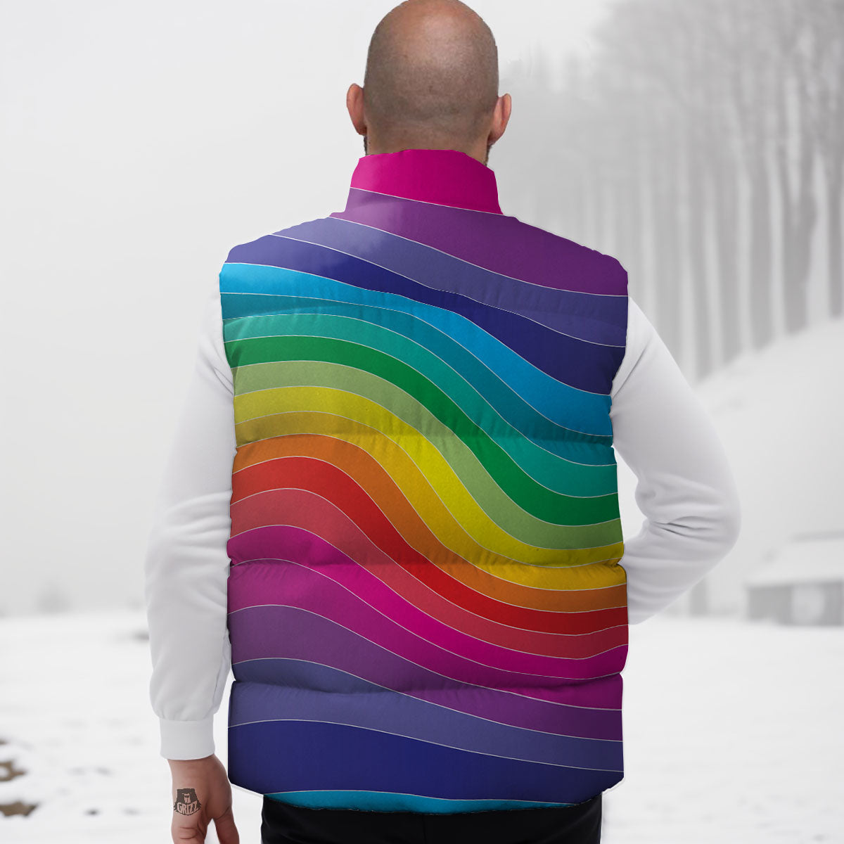 Rainbow Print Down Vest
