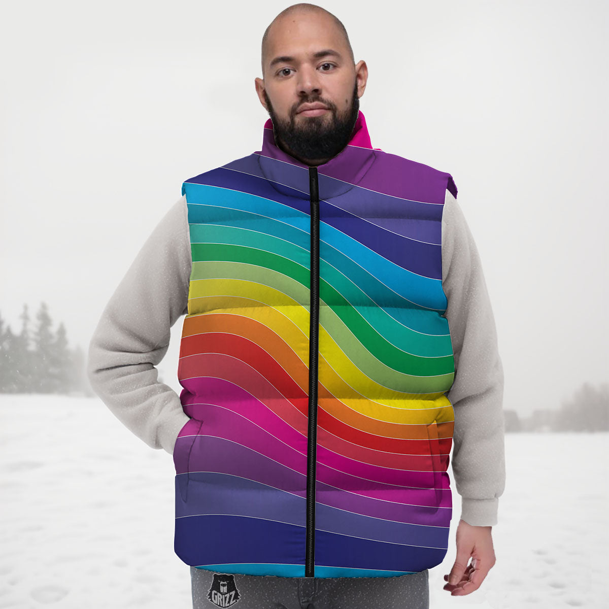 Rainbow Print Down Vest