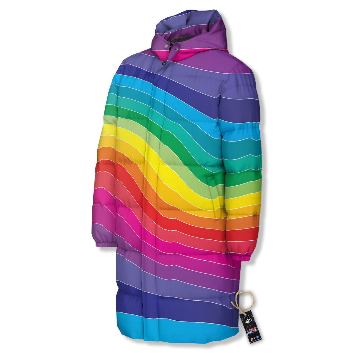 Rainbow Print Long Down Jacket-grizzshop