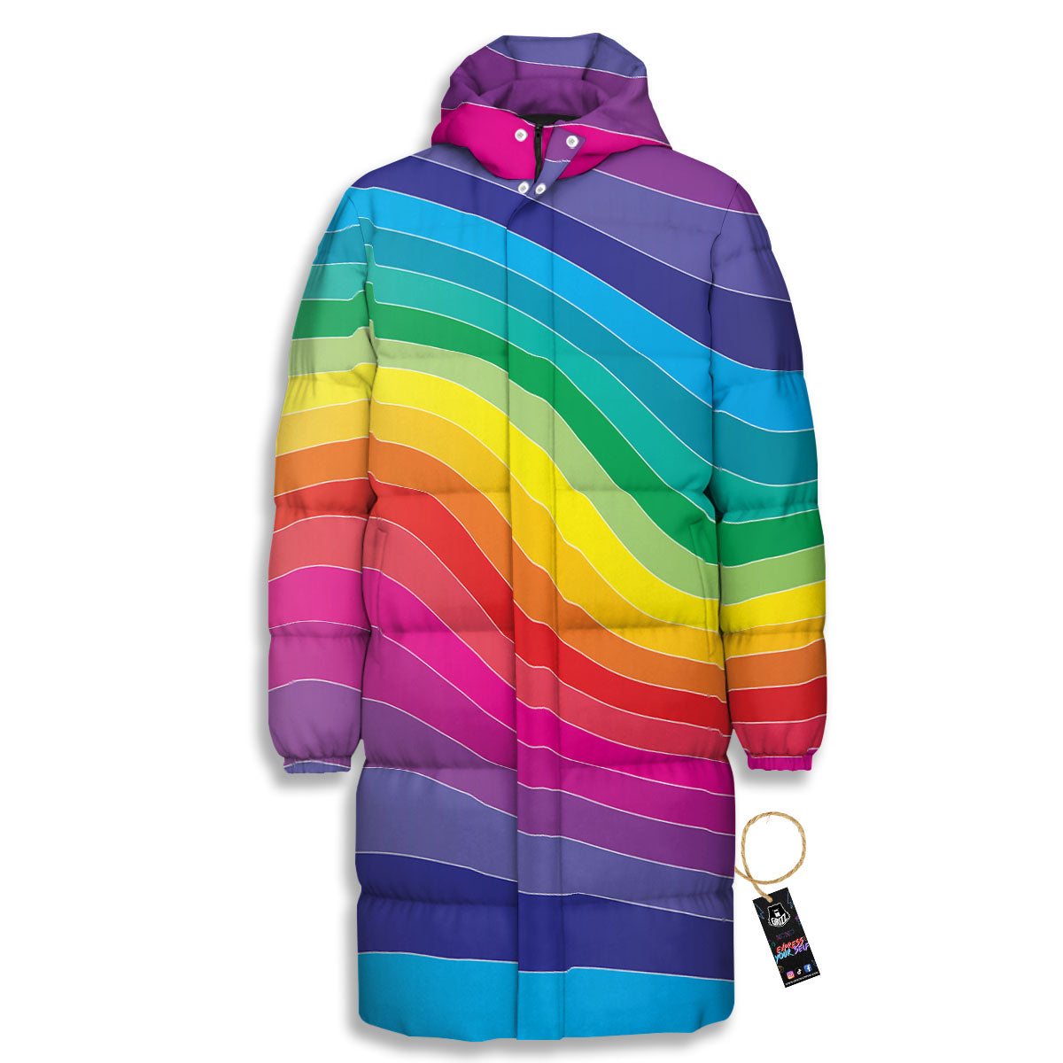 Rainbow Print Long Down Jacket-grizzshop