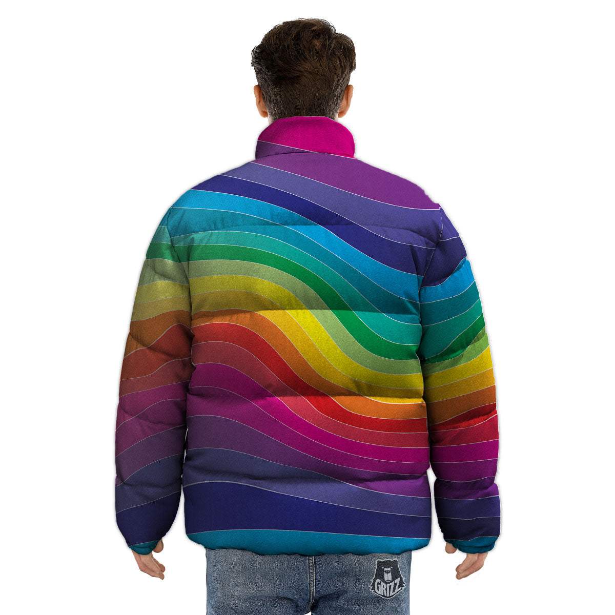 Rainbow Print Puffer Jacket-grizzshop