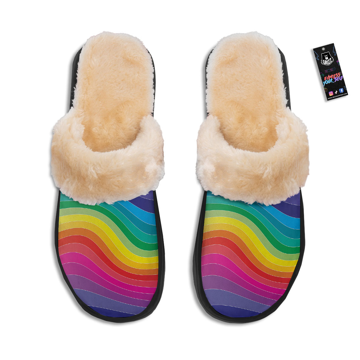 Rainbow Print Slippers-grizzshop