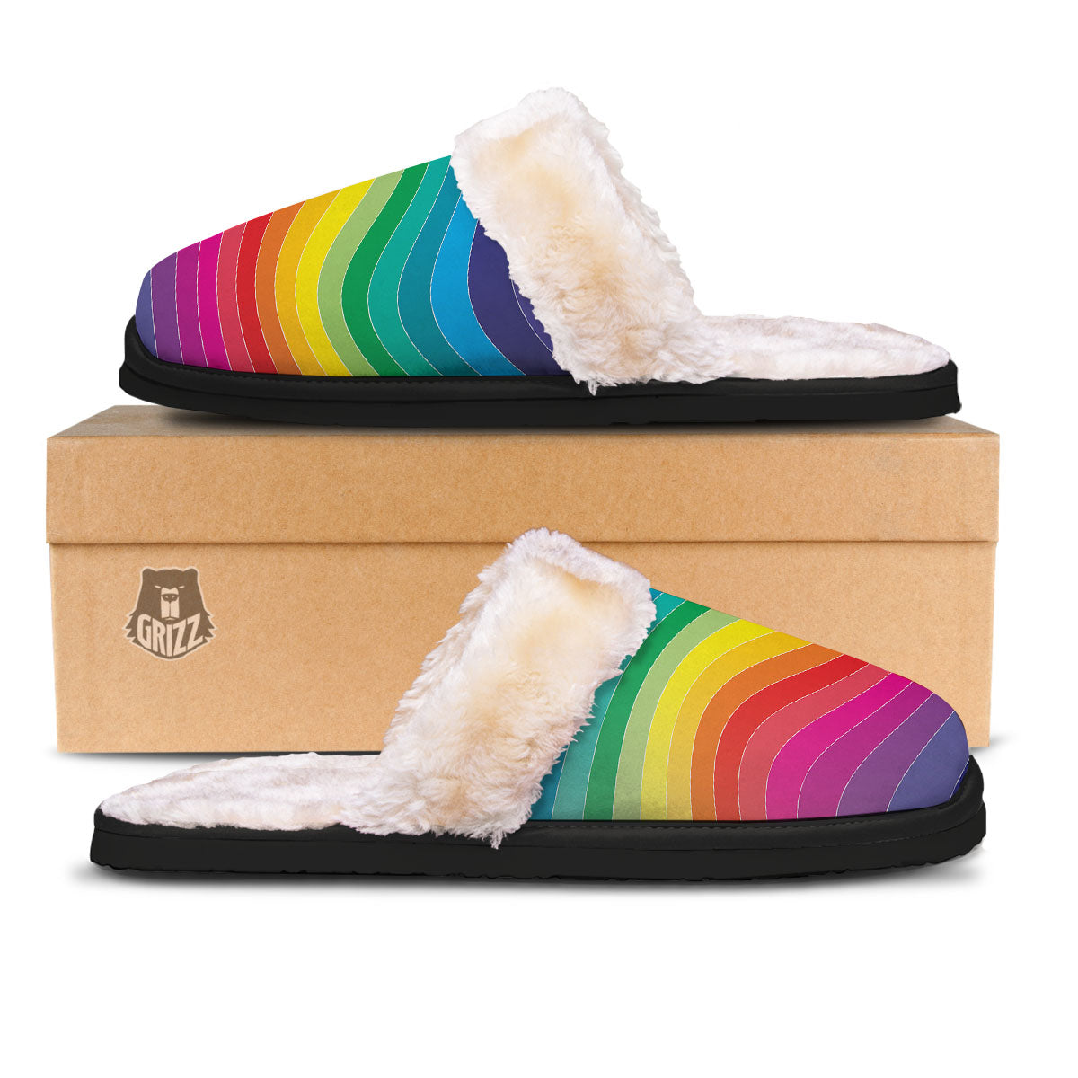 Rainbow Print Slippers-grizzshop