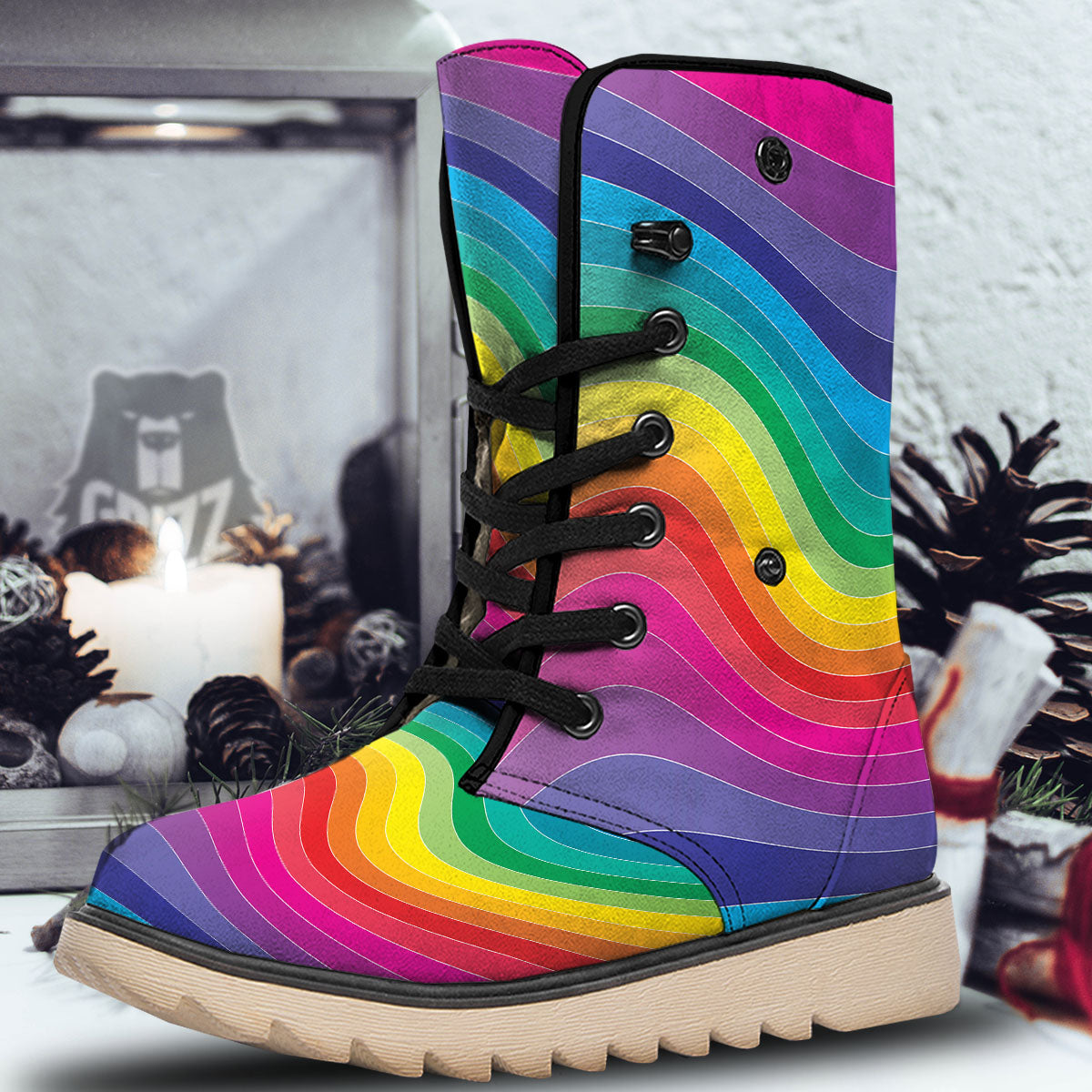 Rainbow Print Snow Boots-grizzshop