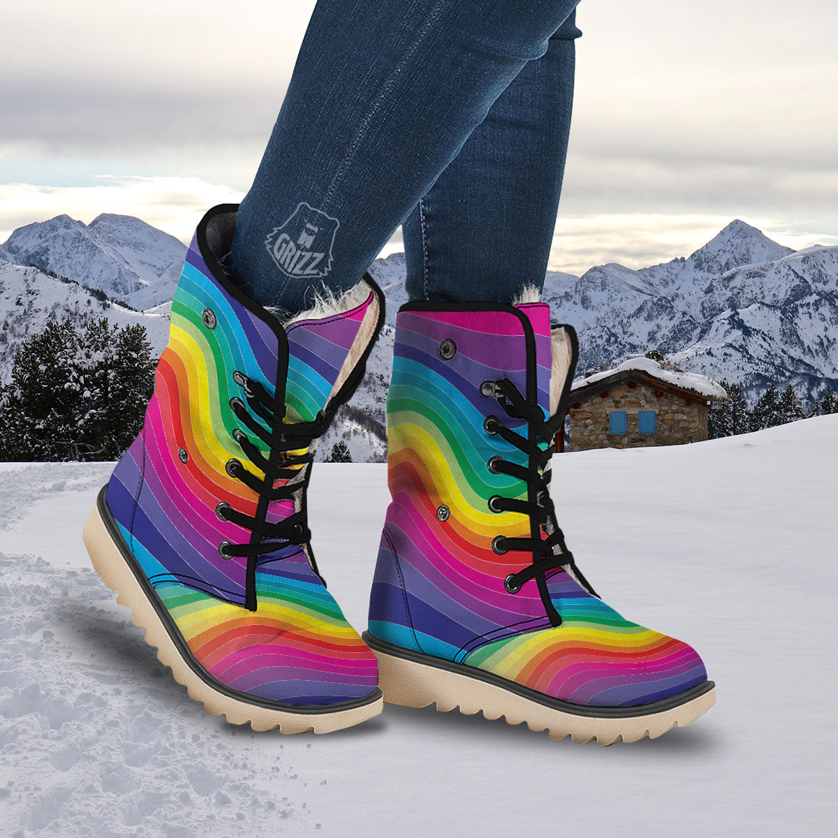 Rainbow Print Snow Boots-grizzshop