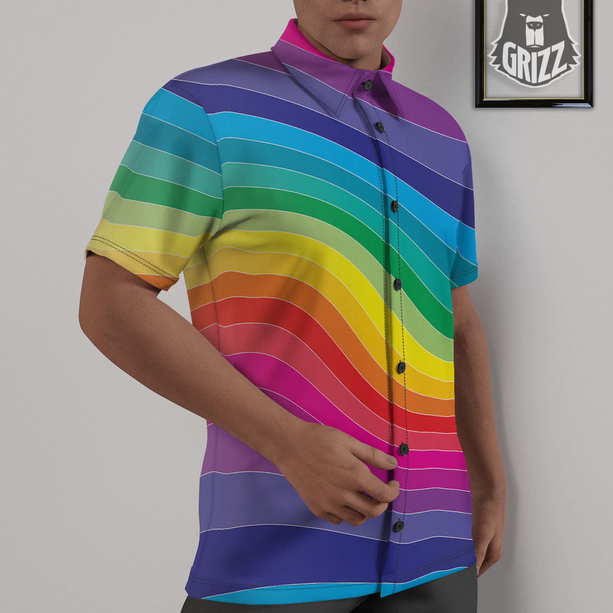 Rainbow Print Untucked Shirts-grizzshop