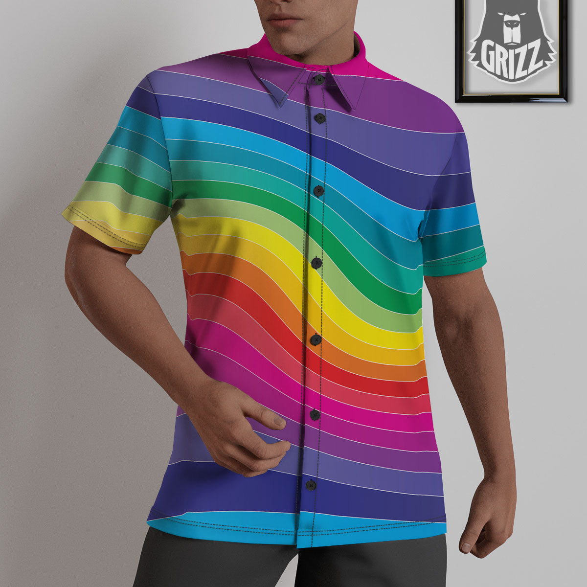 Rainbow Print Untucked Shirts-grizzshop