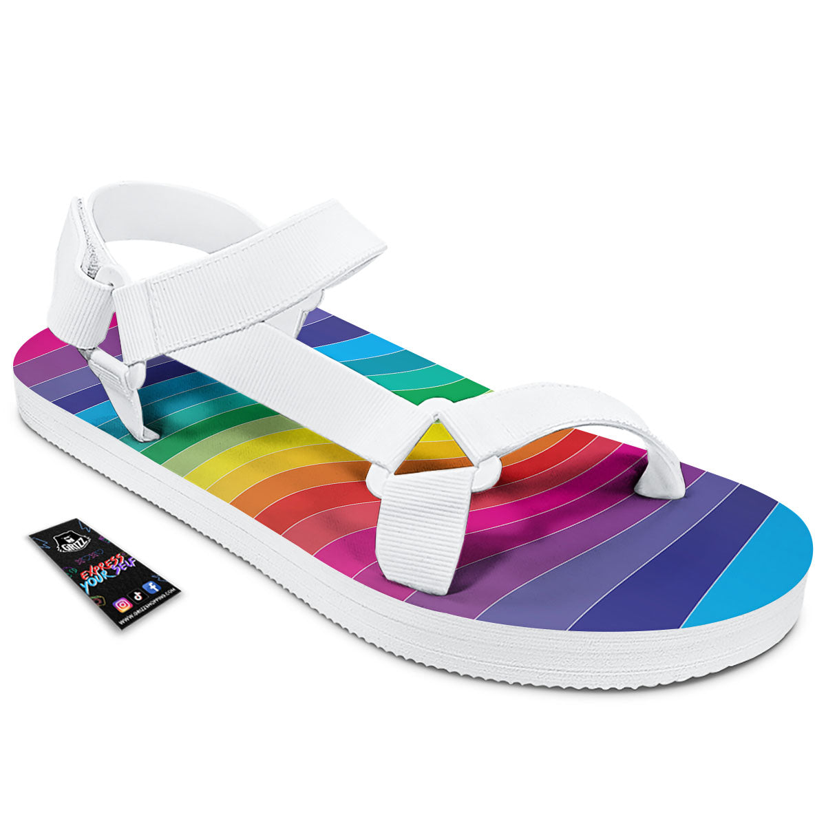 Rainbow Print White Open Toe Sandals-grizzshop
