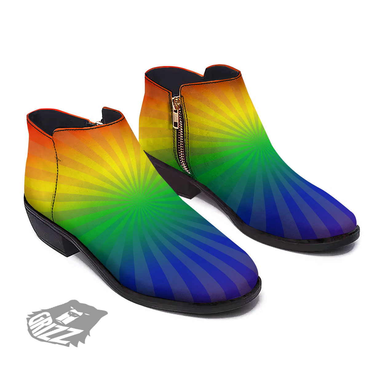 Rainbow Rays LGBT Pride Print Ankle Boots-grizzshop