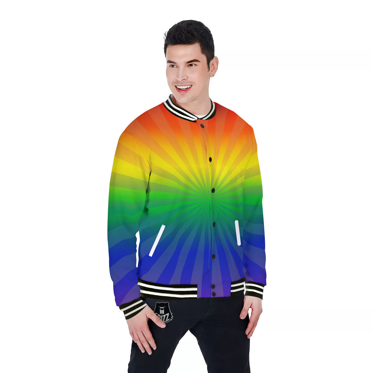 Rainbow Rays LGBT Pride Print Baseball Jacket-grizzshop