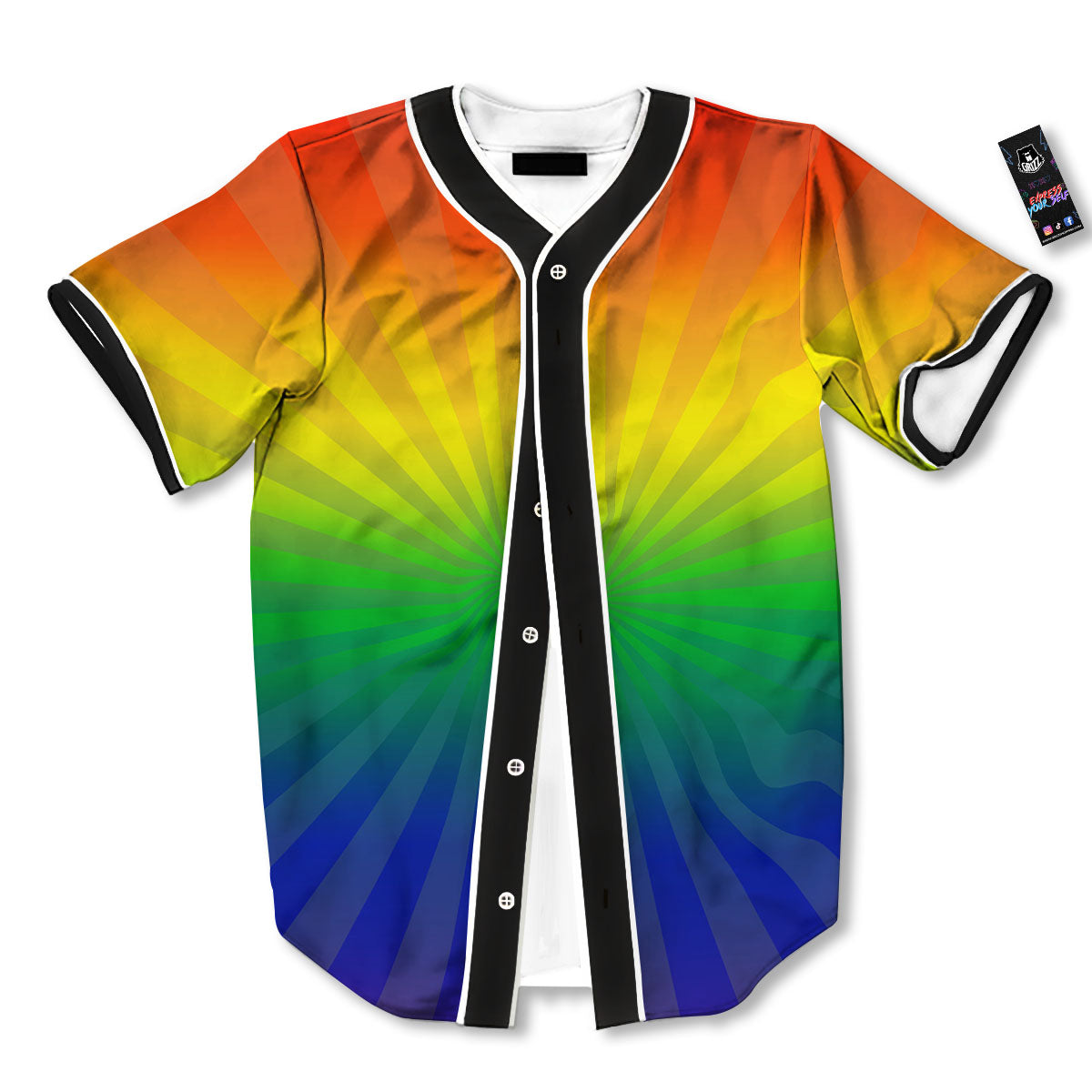 Rainbow Rays LGBT Pride Print Baseball Jersey-grizzshop