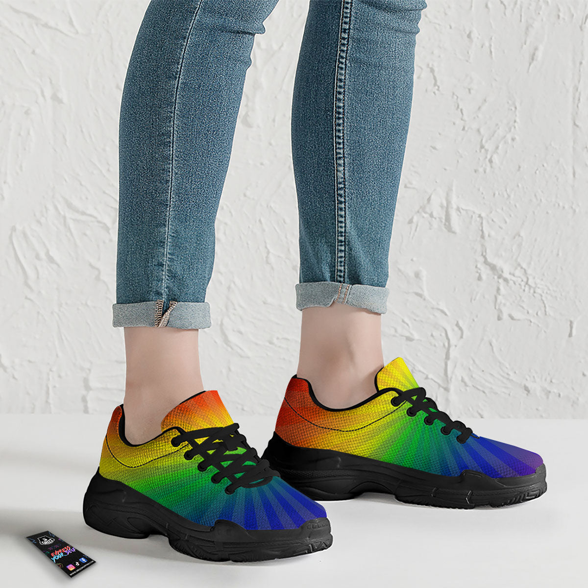 Rainbow Rays LGBT Pride Print Black Chunky Shoes-grizzshop