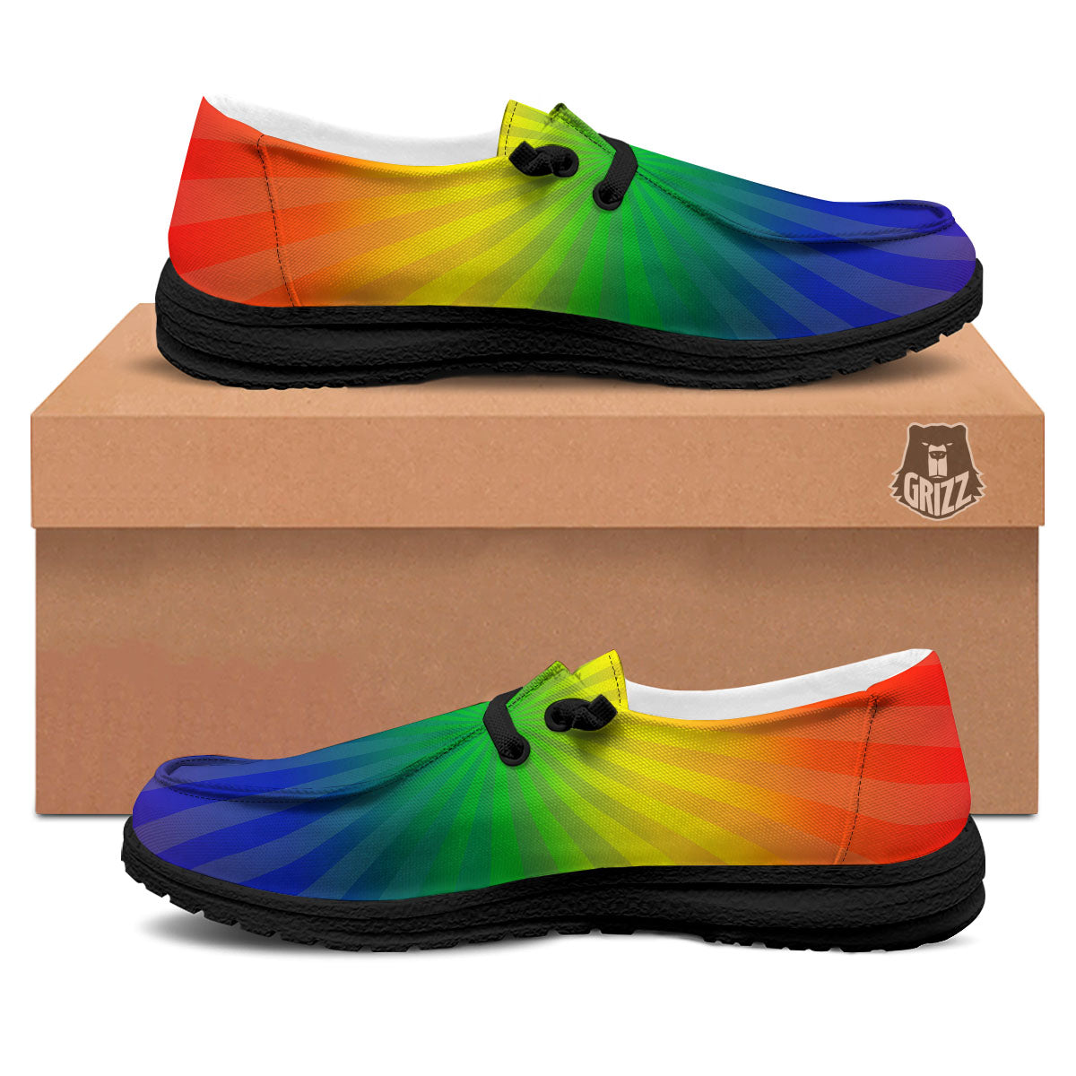 Rainbow Rays LGBT Pride Print Black Loafers-grizzshop