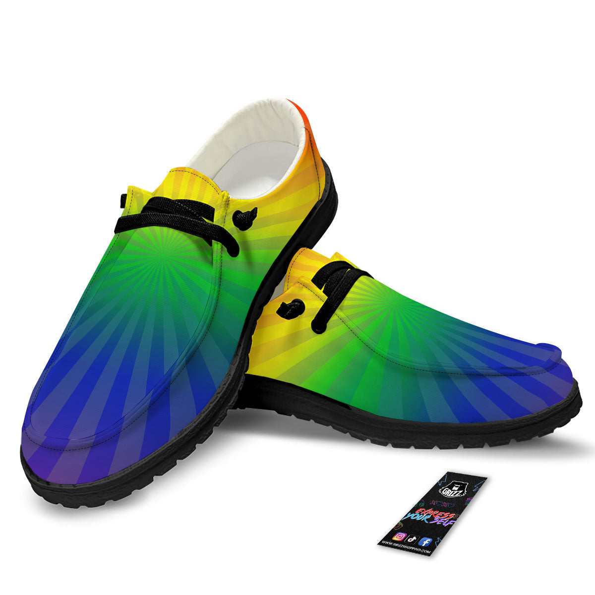 Rainbow Rays LGBT Pride Print Black Loafers-grizzshop